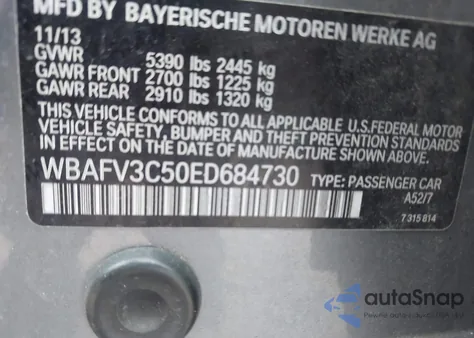 2014 BMW 535D xDrive from USA, damaged, VIN WBAFV3C50ED684730